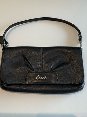 Coach Black Leather Shoulder Bag with Silver Script Logo
